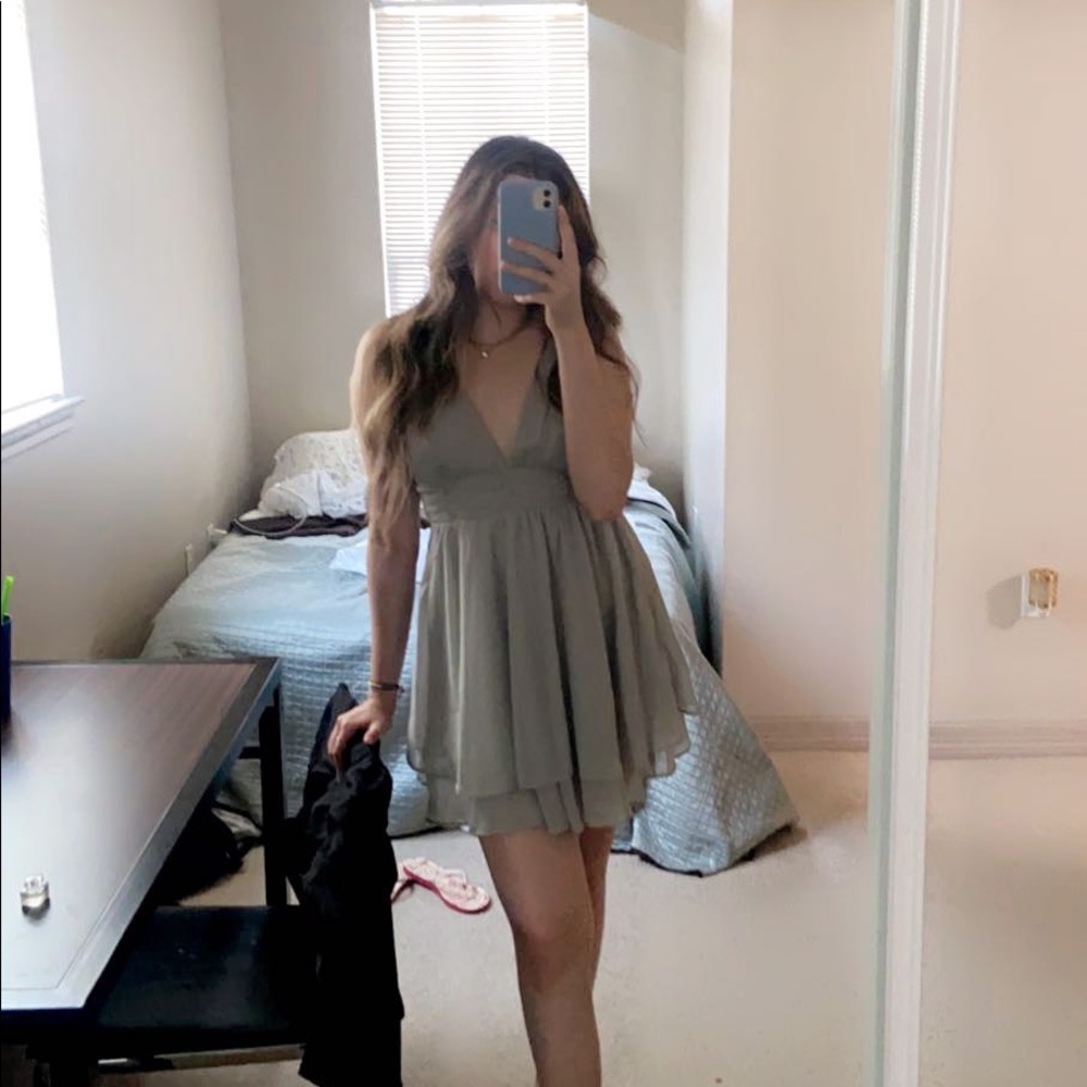 Green flowy dress deep V neck